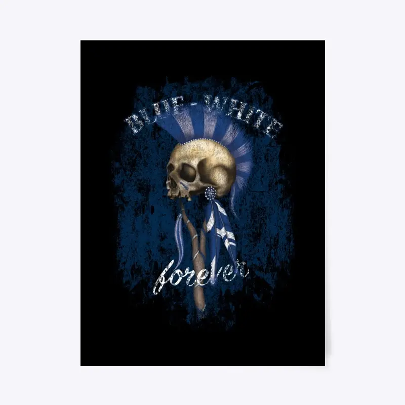 Blue White forever Indian Skull