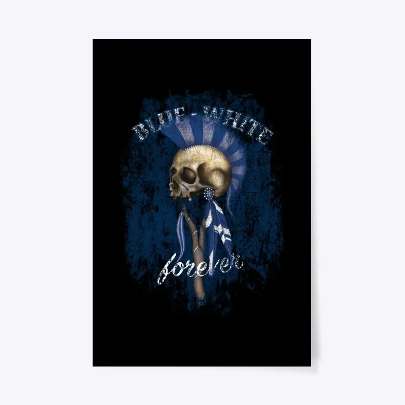 Blue White forever Indian Skull