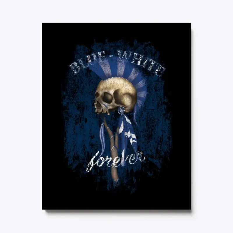 Blue White forever Indian Skull